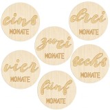 Set de 6 felicitari lunare pentru bebelusi, lemn, natur, 10 cm