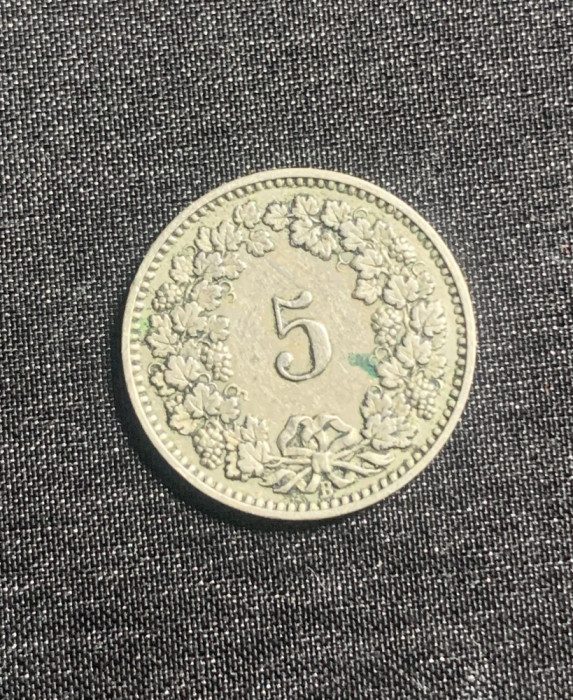 Moneda 5 rappen 1892 Elvetia