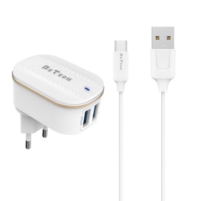 Incarcator si Cablu Date compatibil telefon- tableta micro USB, DeTech, 5V, 3.1A, 2xUSB, incarcare rapida foto
