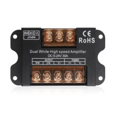Amplificator pentru banda LED CCT (Alb cald + Alb rece) de mare viteza, DC 5-24V, 30A, negru