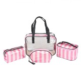 Set 4 bucati, portfard pentru cosmetice, Zola&reg;, alb cu roz si transparent