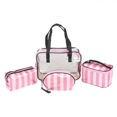Set 4 bucati, portfard pentru cosmetice, Zola&amp;reg;, alb cu roz si transparent foto