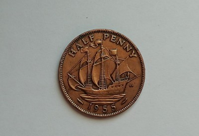 M3 C50 - Moneda foarte veche - Anglia - Half penny - 1955 foto