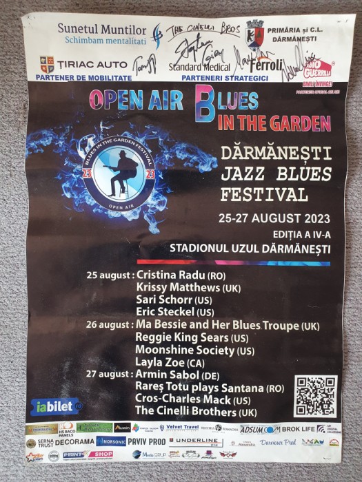 Afis festival blues Darmanest 2024 semnat de membrii The Cinelli Brothers (UK)