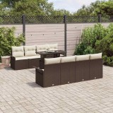 Cumpara ieftin Set de canapele pentru grădină cu pernă 9 pcs Maro Rattan poli