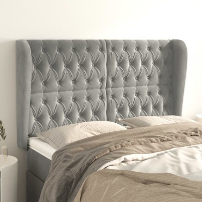 vidaXL Tăblie de pat cu aripioare gri deschis 147x23x118/128cm catifea 3118340 foto