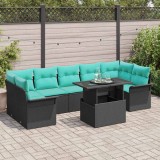vidaXL Set de canapele pentru grădină cu pernă 8 pcs Negru Poli Rattan 3356979
