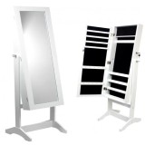 Dulap cu oglinda pentru bijuterii si cosmetice, alb, 35x120 cm