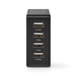Incarcator USB 24W Nedis, 4 Porturi (2x2.4A, 2x1A), Negru, Alimentare 220V, Universal Tableta Smartphone