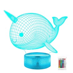 Lampa de veghe 3D LED cu balena unicorn, 16 culori, control de la distanta prin telecomanda, potrivita pentru camera copiilor, decorarea casei, pentru
