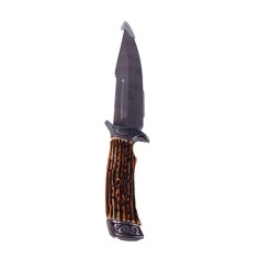Cutit de Vanatoate din Otel Inoxidabil, Model Scoarta Copac, Husa cu Prindere Curea Textila, 31 cm