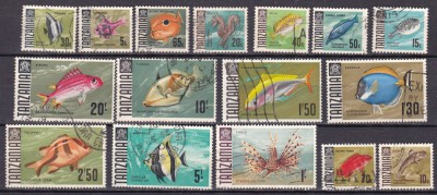 Tanzania 1967 fauna marina MI 19-34 stampilat ww80 foto