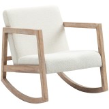 HOMCOM Scaun Balansoar Minimalist cu Pernuțe pentru Scaun și Spătar, Scaun pentru Sufragerie din Lemn de Caucciuc, Pluș și Spumă, 60x81x71 cm, Crem |