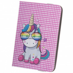 Husa Poliuretan OEM Rainbow Unicorn pentru tableta, 7-8 inci, Roz