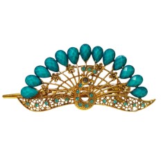 Clama de par in forma de Paun, Vintage, 12 cm, Turcoaz, 70BJ