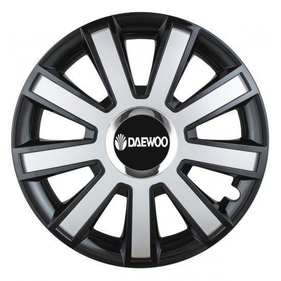 Set 4 capace roti Silver/black cu inel cromat pentru gama auto Daewoo