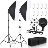 Cumpara ieftin Kit de iluminare 2 Softbox de studio + suporturi + geanta + 8x bec 20W Andoer