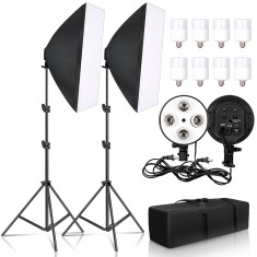 Kit de iluminare 2 Softbox de studio + suporturi + geanta + 8x bec 20W Andoer