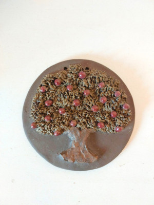 Placa ceramica cu copac / pom cu fructe, Kunstgewerbe E und D Funke, handmade foto