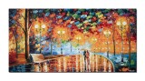 Cumpara ieftin Tablou pictat manual, Seara romantica, la lumina felinarelor - 120x60cm pictura in cutit pe in, efect 3D, Magistral