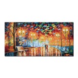Tablou pictat manual, Seara romantica, la lumina felinarelor - 120x60cm pictura in cutit pe in, efect 3D, Magistral