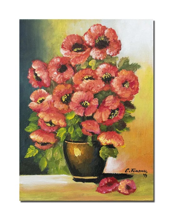 Tablou pictat manual, Vaza cu maci imperiali, 40x30cm pictura ulei pe panza, Constantin Feraru