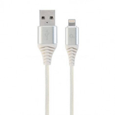 Cablu de date Gembird Premium Cotton Braided USB - Lightning 1m White Silver foto