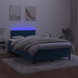 vidaXL Pat box spring cu saltea/LED albastru &icirc;nchis 120x190cm catifea 3270169