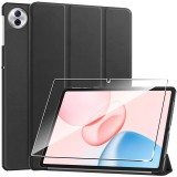 Husă de protecție pentru Honor Pad 10 12.1in din piele PU cu suport, funcție de somn/activare automată + sticlă temperată &ndash; Negru