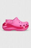 Crocs papuci Classic Mega Crush Clog femei, culoarea roz, cu platformă 207988