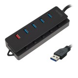 HUB extern SPACER, porturi USB: USB 3.0 x 4, Port USB Quick Charge x 1, conectare prin USB 3.0, Alimentare retea 220V,negru, &quot;SPH-4USB30-1QC&quot; (timbru