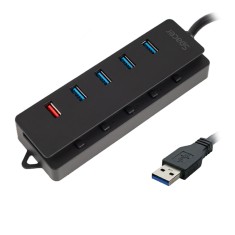 HUB extern SPACER, porturi USB: USB 3.0 x 4, Port USB Quick Charge x 1, conectare prin USB 3.0, Alimentare retea 220V,negru, &quot;SPH-4USB30-1QC&quot; (timbru