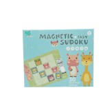 Joc educativ Sudoku cu tablita magnetica, 32 de piese, cartonase cu animale, Verde, Flippy