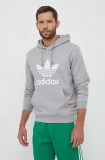 Adidas Originals hanorac de bumbac barbati, culoarea gri, cu glugă, modelator