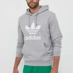 adidas Originals hanorac de bumbac barbati, culoarea gri, cu glugă, modelator