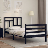 Cadru de pat cu tablie, negru, 90x200 cm, lemn masiv GartenMobel Dekor, vidaXL