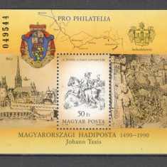 Ungaria.1990 Pro filatelia:500 ani Posta in Europa-Bl. SU.564