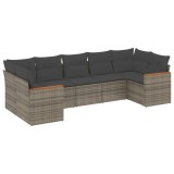 Cumpara ieftin Set canapele de gradina, 7 piese, cu perne, gri, poliratan