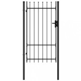 vidaXL Poartă de gard cu o ușă, v&acirc;rf ascuțit, negru, 1x1,75 m, oțel