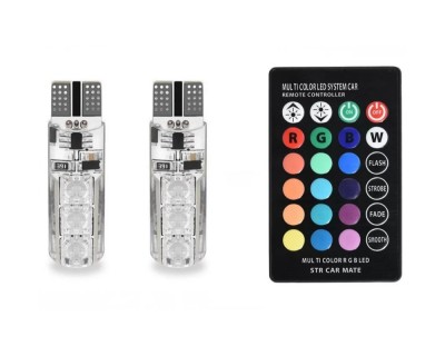 Set 2 Becuri Auto LED RGB T10 6 SMD W5W Cu Telecomanda Model P10 foto