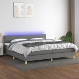 vidaXL Pat cu arcuri, saltea și LED, gri &icirc;nchis, 200x200 cm, textil