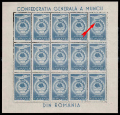 Romania 1947, LP 210 a, CGM, bloc de 15 cu EROARE punct pe steag, MNH! Vezi desc foto