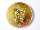 Rară! Medalie foarte mare placată cu aur de 24 K și cristal Swarovski ediție limitată 9999 bucăți 2015 cu certificat:Sf&acirc;nta Treime,diametrul=100 mm