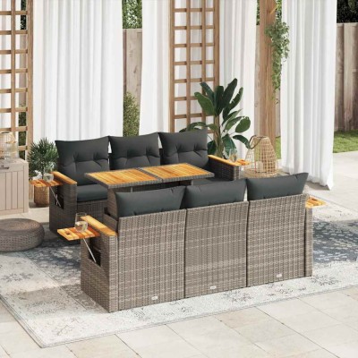 vidaXL Set canapele grădină cu perne 7 piese gri poliratan/lemn acacia 3327560 foto