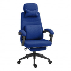 Scaun de birou rotativ cu tetiera si suport pentru picioare, albastru inchis