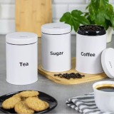 Set de 3 recipiente pentru cafea, zahar si ceai, din otel, alb, 11,5 x 11,5 x 15 cm, Klausberg