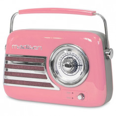 Radio retro FM portabil Madison 15W cu functie bluetooth, AUX - roz foto