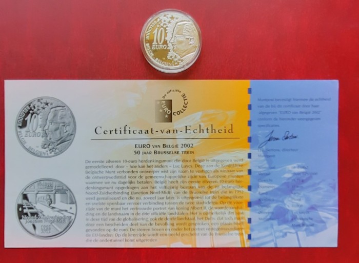 Moneda de argint - 10 Euro 2002 &quot;Belgian Railway&quot; - G 4212