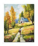 Cumpara ieftin Tablou pictat manual, La casa de langa padure, 50x40cm ulei pe panza, gata de agatat pe perete