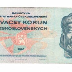 Bancnota Cehoslovacia 20 korun 1970, circulata, stare foarte buna